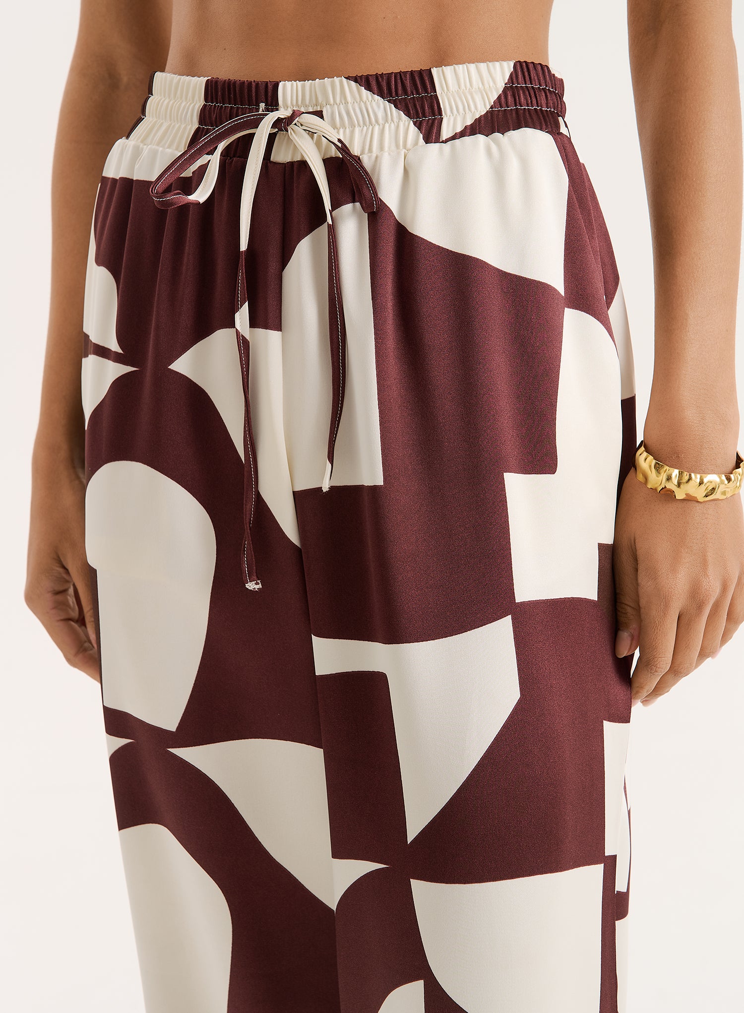 Chocolate Abstract Print Satin Trouser